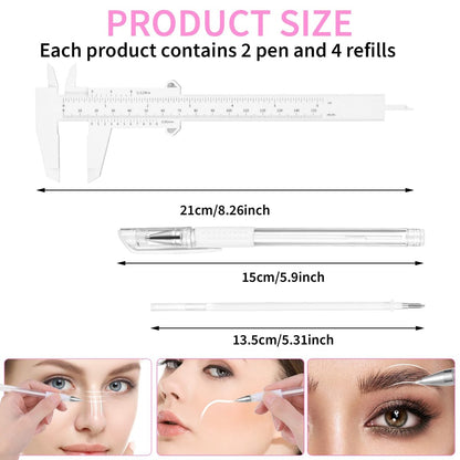 Eyebrow Microblading Marker Pen, 2 Pcs Brow Mapping Pens with 4 Replacement Refills and 1 Ruler - White Avelisse