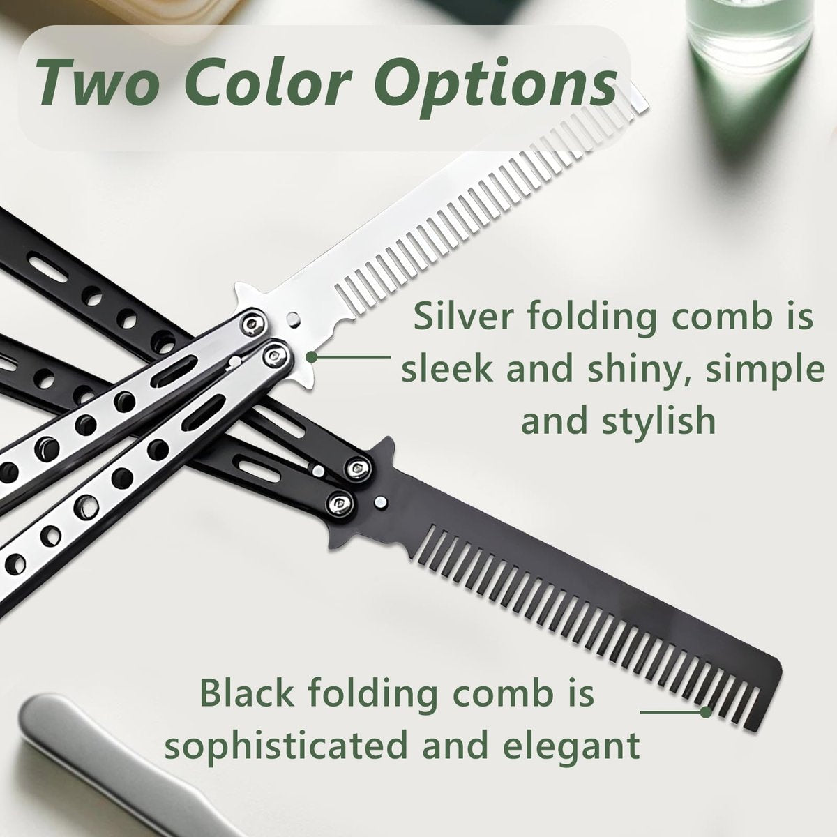 Jaasuee 2-Piece Stainless Steel Folding Practice Combs - Black and Silver, Portable Hair Styling Tools for Sports and Outdoor Use - görsel 13