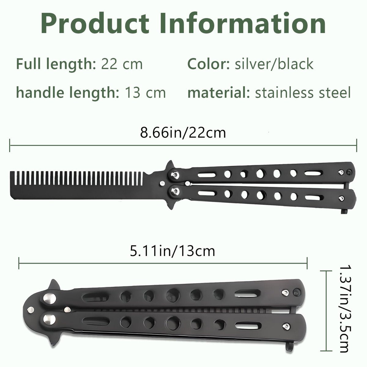Jaasuee 2-Piece Stainless Steel Folding Practice Combs - Black and Silver, Portable Hair Styling Tools for Sports and Outdoor Use - görsel 3