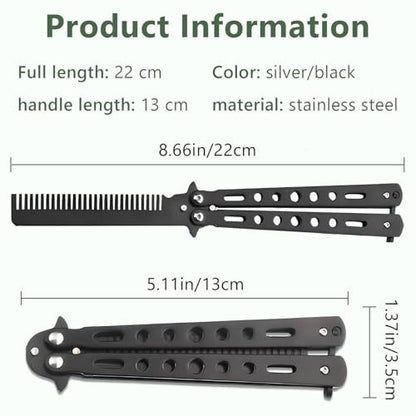 Jaasuee 2-Piece Stainless Steel Folding Practice Combs - Black and Silver, Portable Hair Styling Tools for Sports and Outdoor Use