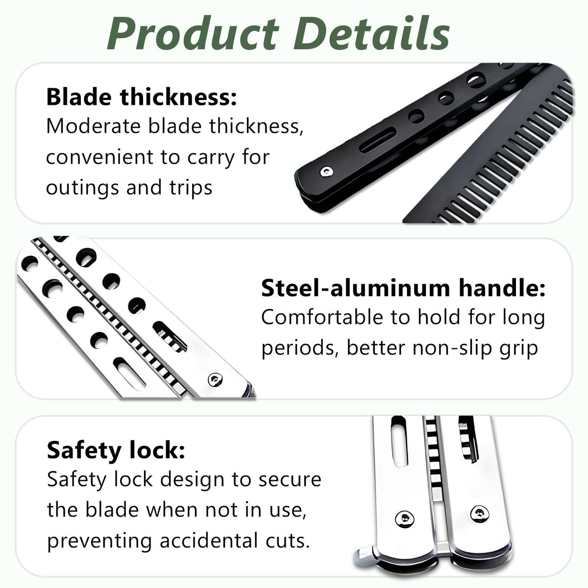 Jaasuee 2-Piece Stainless Steel Folding Practice Combs - Black and Silver, Portable Hair Styling Tools for Sports and Outdoor Use - görsel 9