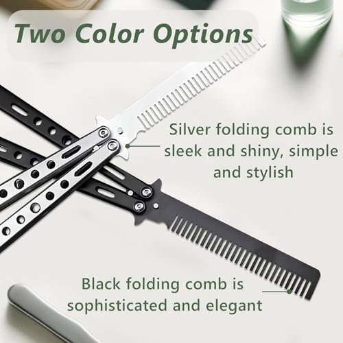 Jaasuee 2-Piece Stainless Steel Folding Practice Combs - Black and Silver, Portable Hair Styling Tools for Sports and Outdoor Use - görsel 14