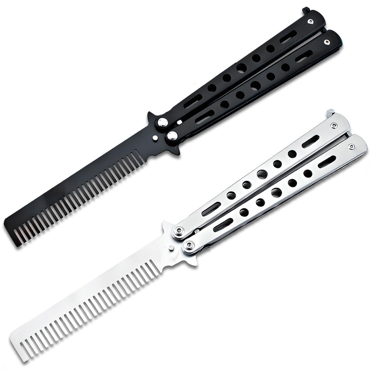 Jaasuee 2-Piece Stainless Steel Folding Practice Combs - Black and Silver, Portable Hair Styling Tools for Sports and Outdoor Use - görsel 1