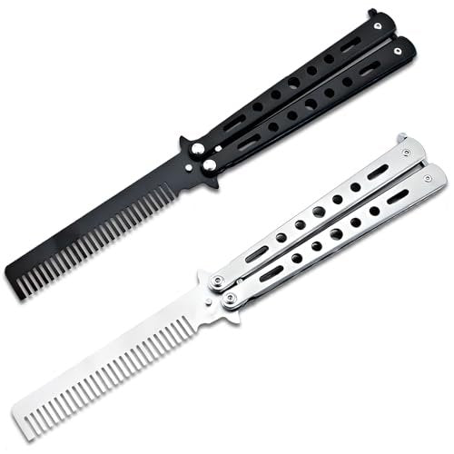Jaasuee 2-Piece Stainless Steel Folding Practice Combs - Black and Silver, Portable Hair Styling Tools for Sports and Outdoor Use - görsel 2