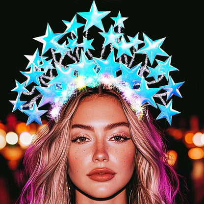 GORTIN Light Up Star Headband LED Headpiece Rave Stars Costume Hair Accessories for Women