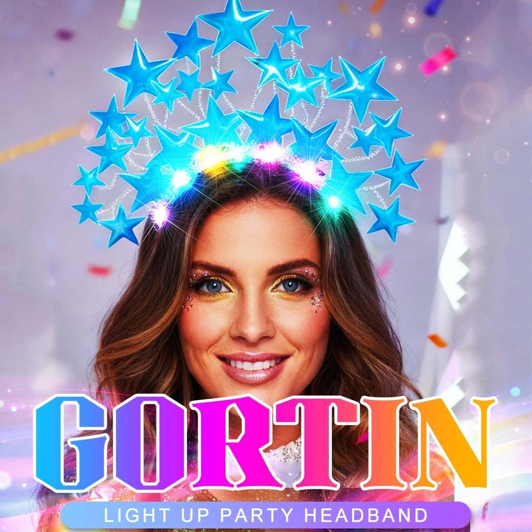 GORTIN Light Up Star Headband LED Headpiece Rave Stars Costume Hair Accessories for Women - görsel 5