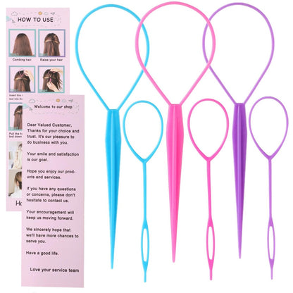 Schembo Topsy Tail Hair Tool Set – 6-Piece Loop Styling Tool for Ponytail Pull Through, 2 Sizes, 3 Colors (Pink/Purple/Blue) for Women, Girls & Kids