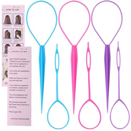 Schembo Topsy Tail Hair Tool Set – 6-Piece Loop Styling Tool for Ponytail Pull Through, 2 Sizes, 3 Colors (Pink/Purple/Blue) for Women, Girls & Kids - görsel 2