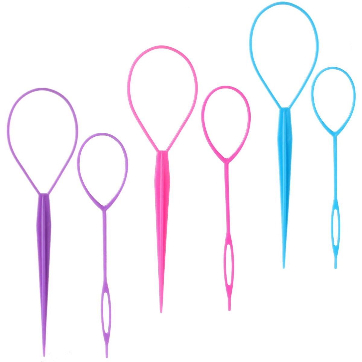 Schembo Topsy Tail Hair Tool Set – 6-Piece Loop Styling Tool for Ponytail Pull Through, 2 Sizes, 3 Colors (Pink/Purple/Blue) for Women, Girls & Kids - görsel 15