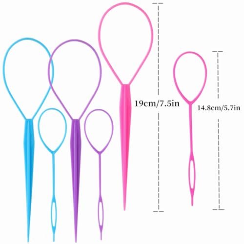 Schembo Topsy Tail Hair Tool Set – 6-Piece Loop Styling Tool for Ponytail Pull Through, 2 Sizes, 3 Colors (Pink/Purple/Blue) for Women, Girls & Kids - görsel 8