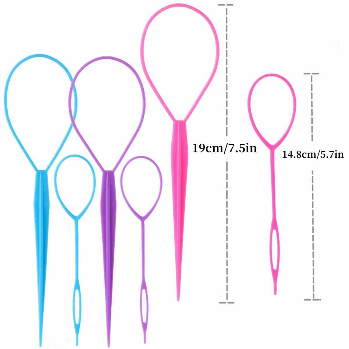 Schembo Topsy Tail Hair Tool Set – 6-Piece Loop Styling Tool for Ponytail Pull Through, 2 Sizes, 3 Colors (Pink/Purple/Blue) for Women, Girls & Kids - görsel 7