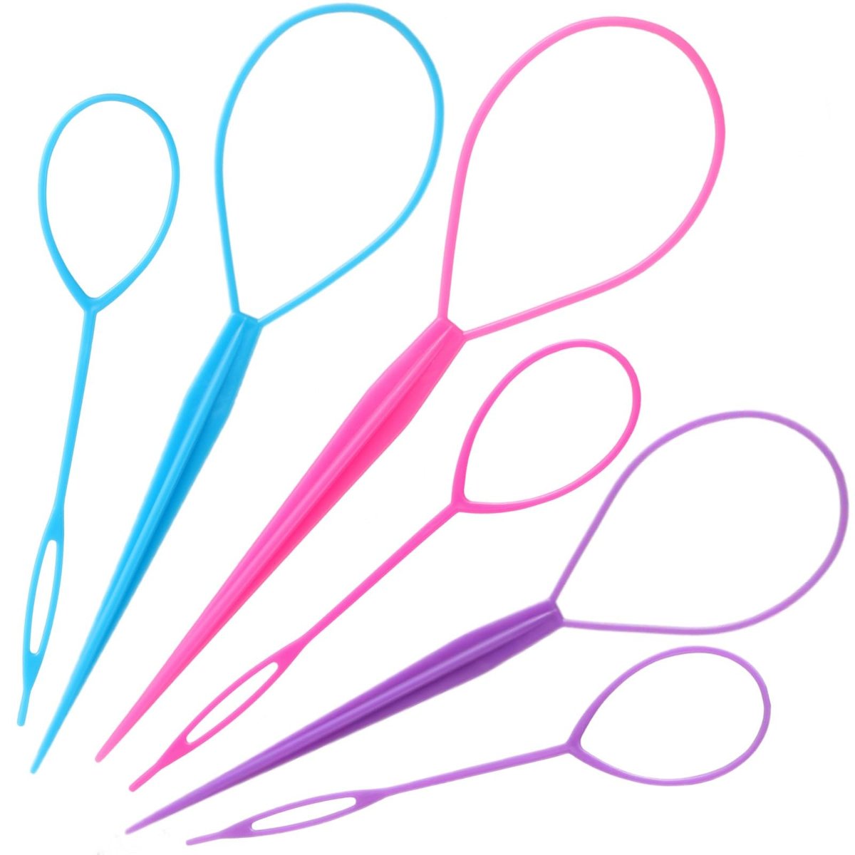 Schembo Topsy Tail Hair Tool Set – 6-Piece Loop Styling Tool for Ponytail Pull Through, 2 Sizes, 3 Colors (Pink/Purple/Blue) for Women, Girls & Kids - görsel 3