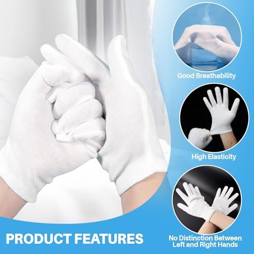 5 Pairs White Cotton Gloves - Breathable Cotton Gloves for Dry Hands, Sleeping, Inspection, Coin Handling, Reusable Soft Gloves for Eczema, Spa, Moisturizing - High Elasticity, Unisex - görsel 5