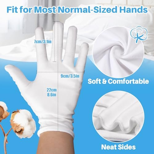 5 Pairs White Cotton Gloves - Breathable Cotton Gloves for Dry Hands, Sleeping, Inspection, Coin Handling, Reusable Soft Gloves for Eczema, Spa, Moisturizing - High Elasticity, Unisex - görsel 7
