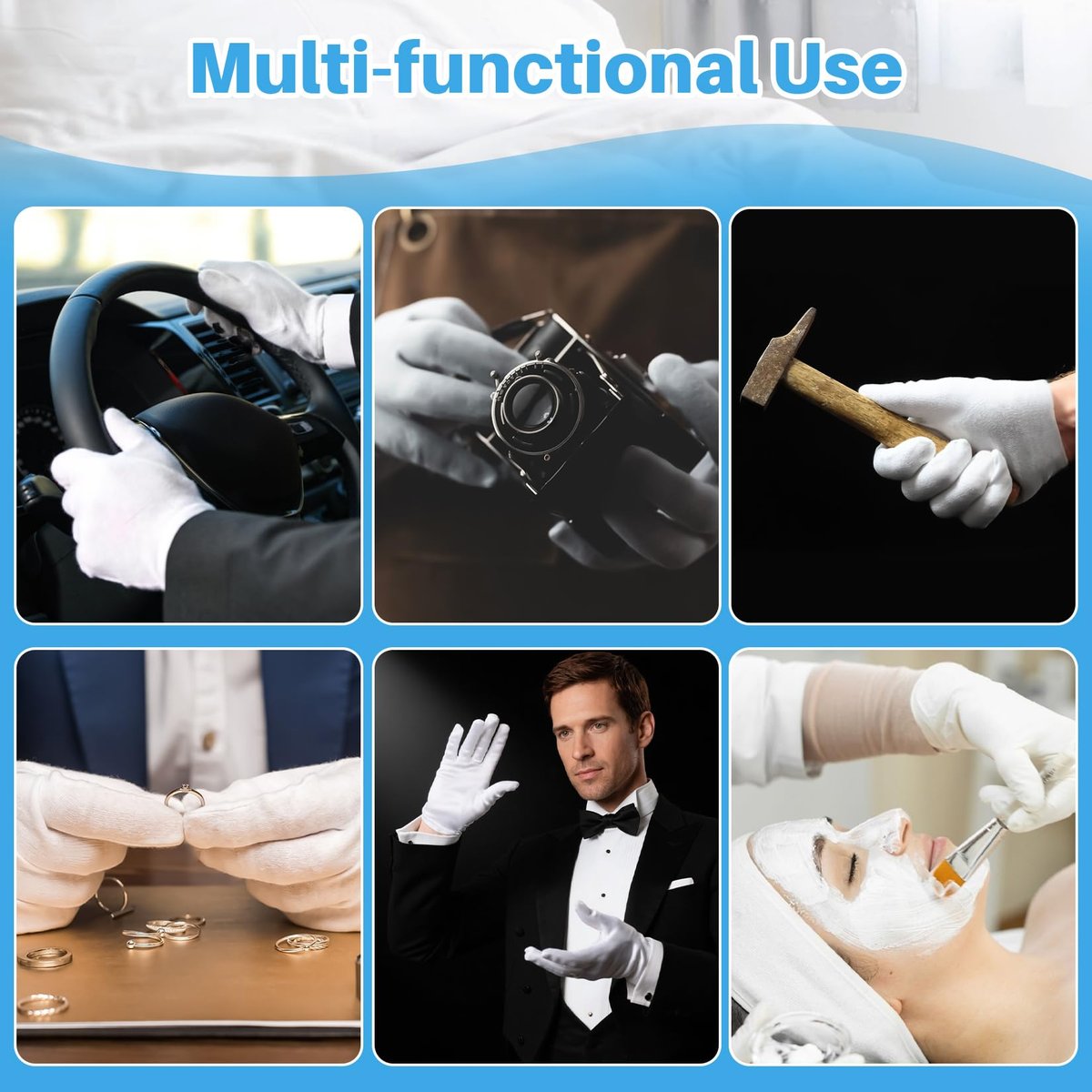 5 Pairs White Cotton Gloves - Breathable Cotton Gloves for Dry Hands, Sleeping, Inspection, Coin Handling, Reusable Soft Gloves for Eczema, Spa, Moisturizing - High Elasticity, Unisex - görsel 10