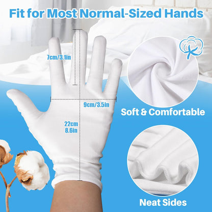 5 Pairs White Cotton Gloves - Breathable Cotton Gloves for Dry Hands, Sleeping, Inspection, Coin Handling, Reusable Soft Gloves for Eczema, Spa, Moisturizing - High Elasticity, Unisex
