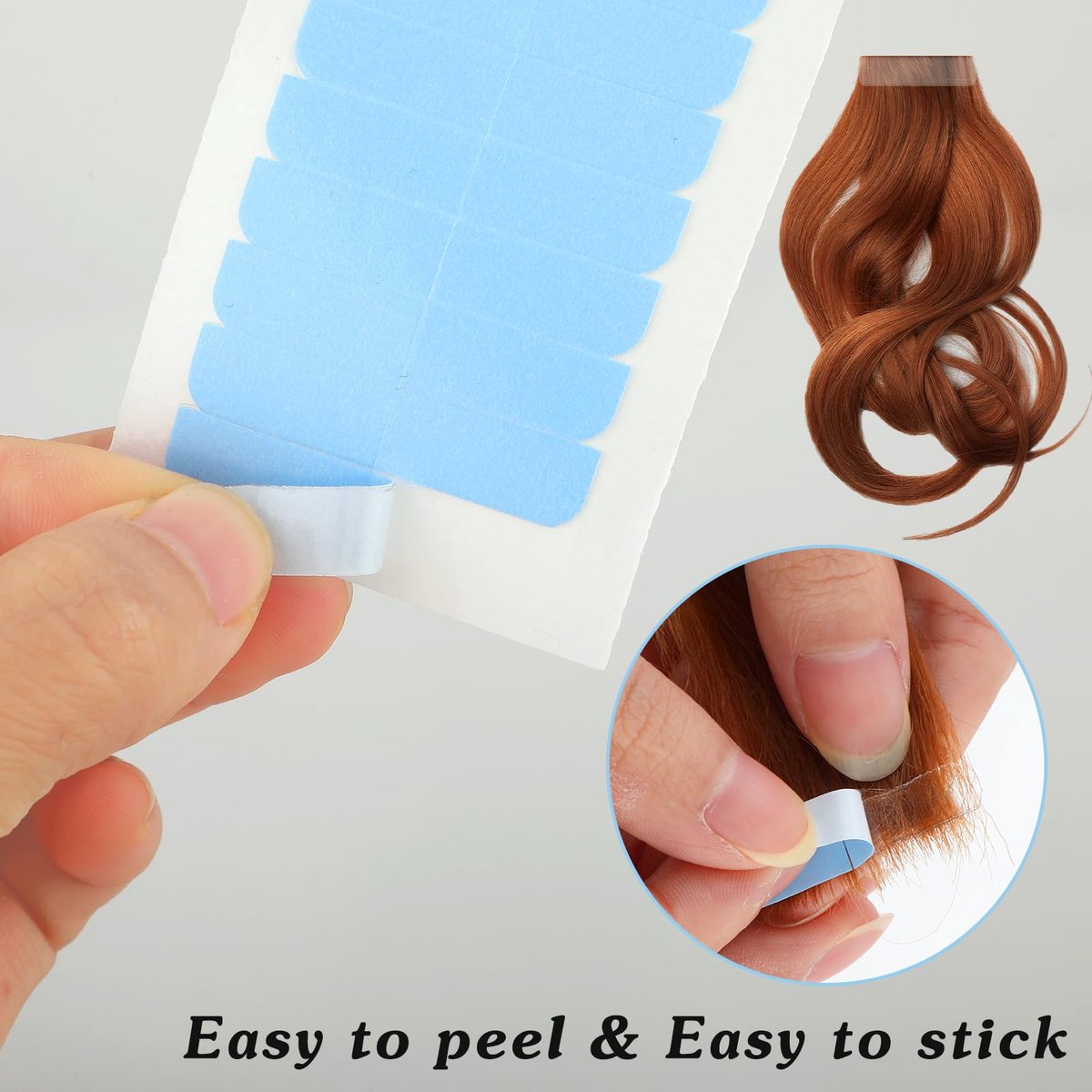 Mabor 240Pcs Tape for Hair Extensions - 1.58 x 0.32 Inch Double Sided Adhesive Strips, Blue - görsel 7