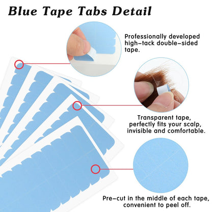 Mabor 240Pcs Tape for Hair Extensions - 1.58 x 0.32 Inch Double Sided Adhesive Strips, Blue