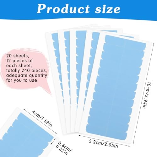 Mabor 240Pcs Tape for Hair Extensions - 1.58 x 0.32 Inch Double Sided Adhesive Strips, Blue - görsel 4