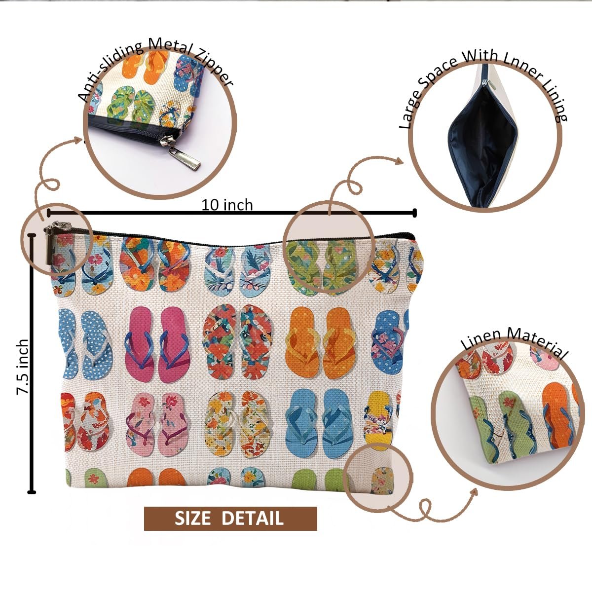 QGFM Multicolor Cartoon Beach-Themed Makeup Bag | Cosmetic Case for Women, Travel & Gym - görsel 9