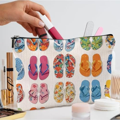 QGFM Multicolor Cartoon Beach-Themed Makeup Bag | Cosmetic Case for Women, Travel & Gym