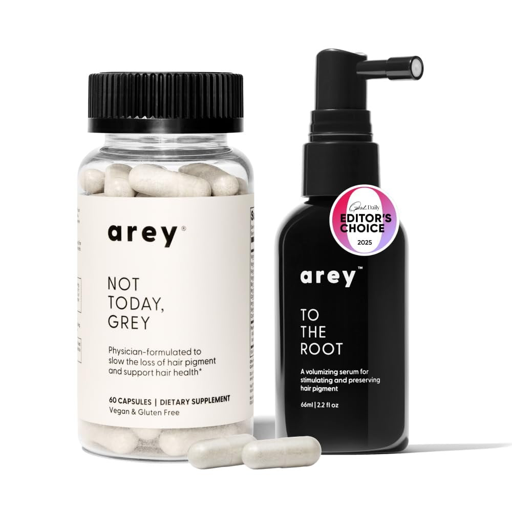 Arey The System Daily Hair Serum & Supplement for Women & Men | Slows Grey Hair in 3–6 Months | Complete Anti Grey System with Biotin, B + D Vitamins (1 Month Supply) Avelisse