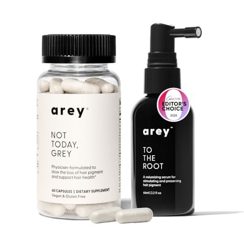 Arey The System Daily Hair Serum & Supplement for Women & Men | Slows Grey Hair in 3–6 Months | Complete Anti Grey System with Biotin, B + D Vitamins (1 Month Supply) Avelisse