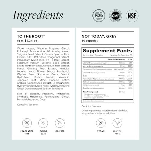Arey The System Daily Hair Serum & Supplement for Women & Men | Slows Grey Hair in 3–6 Months | Complete Anti Grey System with Biotin, B + D Vitamins (1 Month Supply) Avelisse