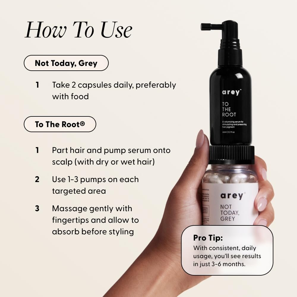 Arey The System Daily Hair Serum & Supplement for Women & Men | Slows Grey Hair in 3–6 Months | Complete Anti Grey System with Biotin, B + D Vitamins (1 Month Supply) Avelisse