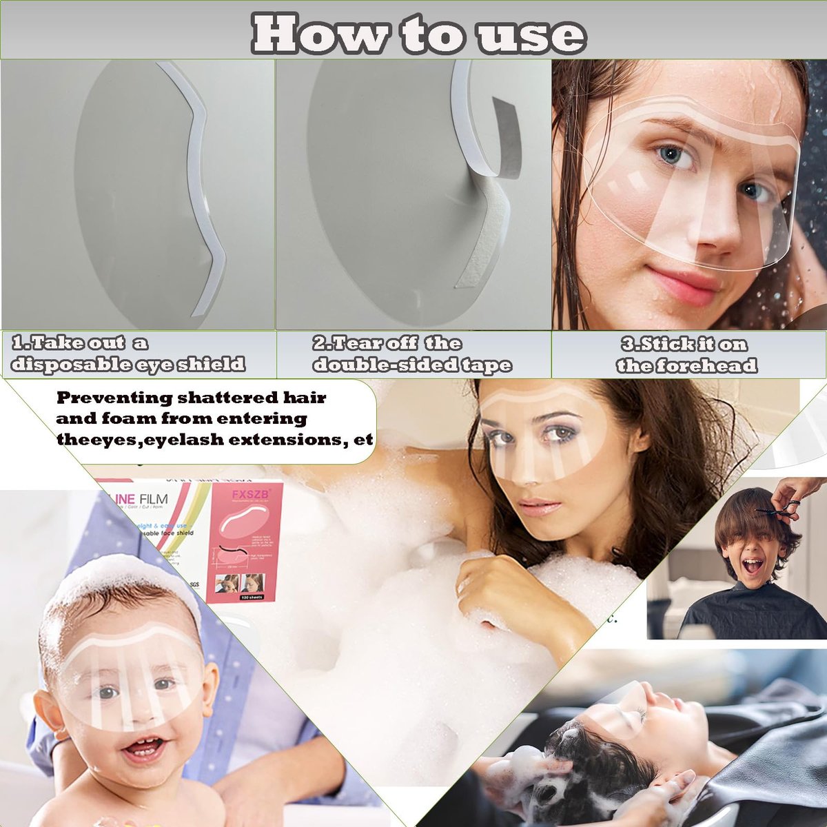 CLOEWCL 100 Pcs Disposable Clear Plastic Eye Shield for Showering, Haircut, Lash Aftercare – Shower Visor for Adults - görsel 7
