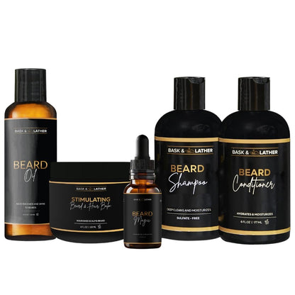 Bask & Lather Co. Healthy Men’s Hair & Beard Care Kit – Complete Growth Routine with Beard Oil, Shampoo, Conditioner & Scalp Moisture System for All Hair & Beard Types Avelisse