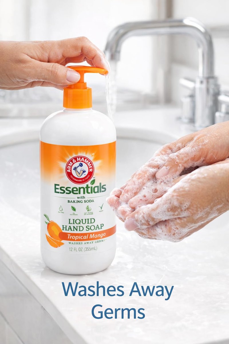 Arm & Hammer Essentials Gentle Baking Soda Liquid Hand Soap, Tropical Mango, 12 fl oz (Pack of 2) - görsel 7
