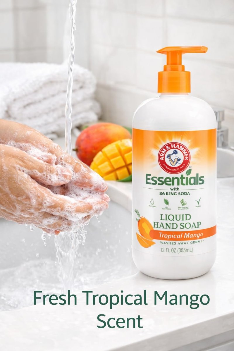 Arm & Hammer Essentials Gentle Baking Soda Liquid Hand Soap, Tropical Mango, 12 fl oz (Pack of 2) - görsel 5