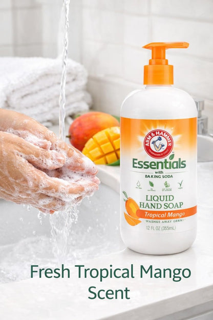 Arm & Hammer Essentials Gentle Baking Soda Liquid Hand Soap, Tropical Mango, 12 fl oz (Pack of 2)