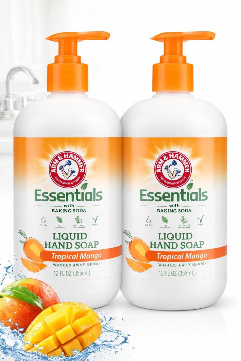 Arm & Hammer Essentials Gentle Baking Soda Liquid Hand Soap, Tropical Mango, 12 fl oz (Pack of 2) - görsel 11