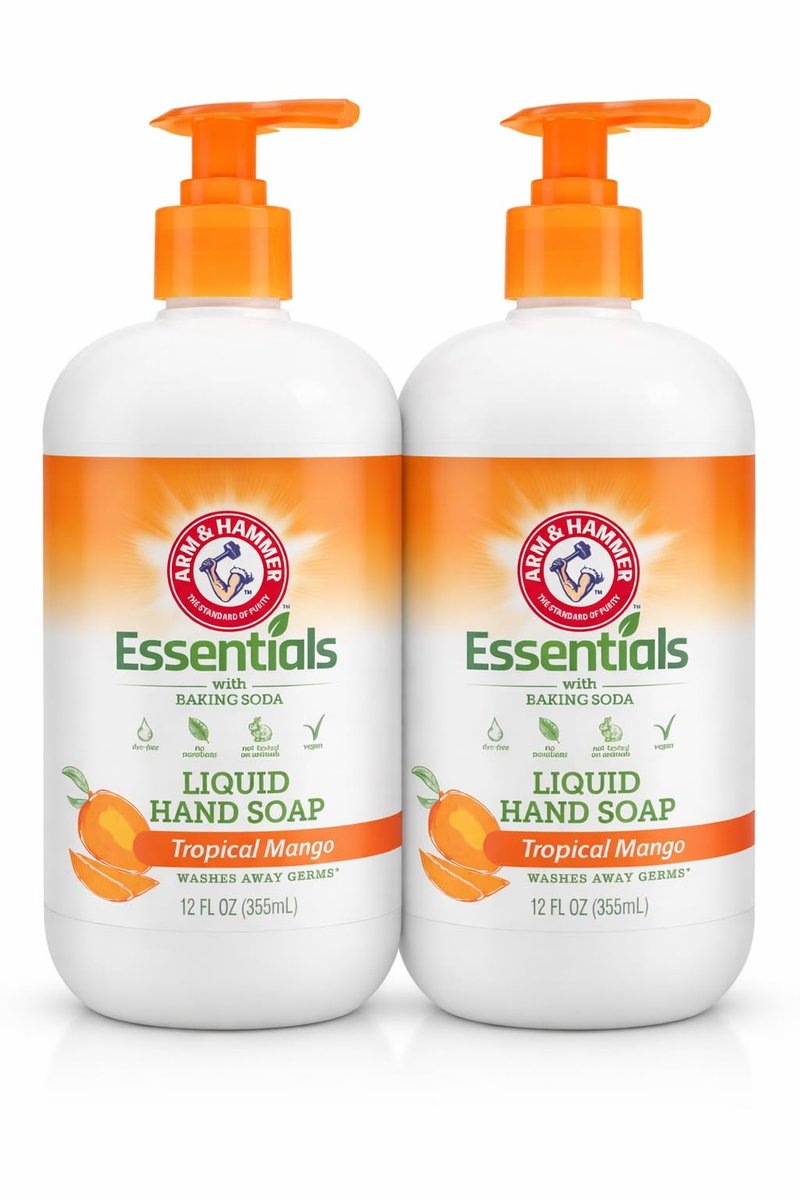 Arm & Hammer Essentials Gentle Baking Soda Liquid Hand Soap, Tropical Mango, 12 fl oz (Pack of 2) - görsel 1