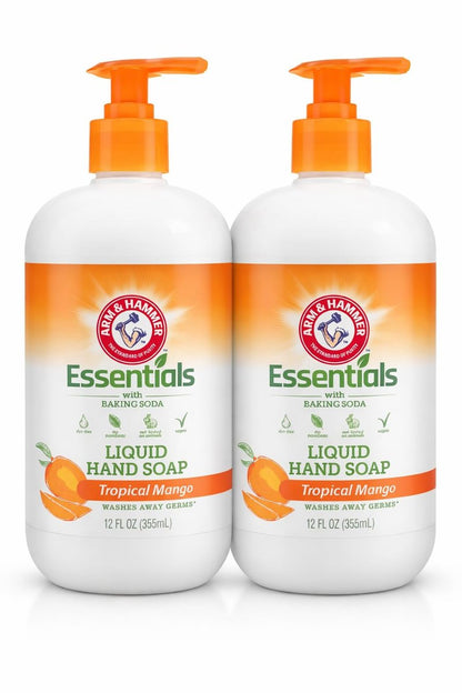 Arm & Hammer Essentials Gentle Baking Soda Liquid Hand Soap, Tropical Mango, 12 fl oz (Pack of 2)