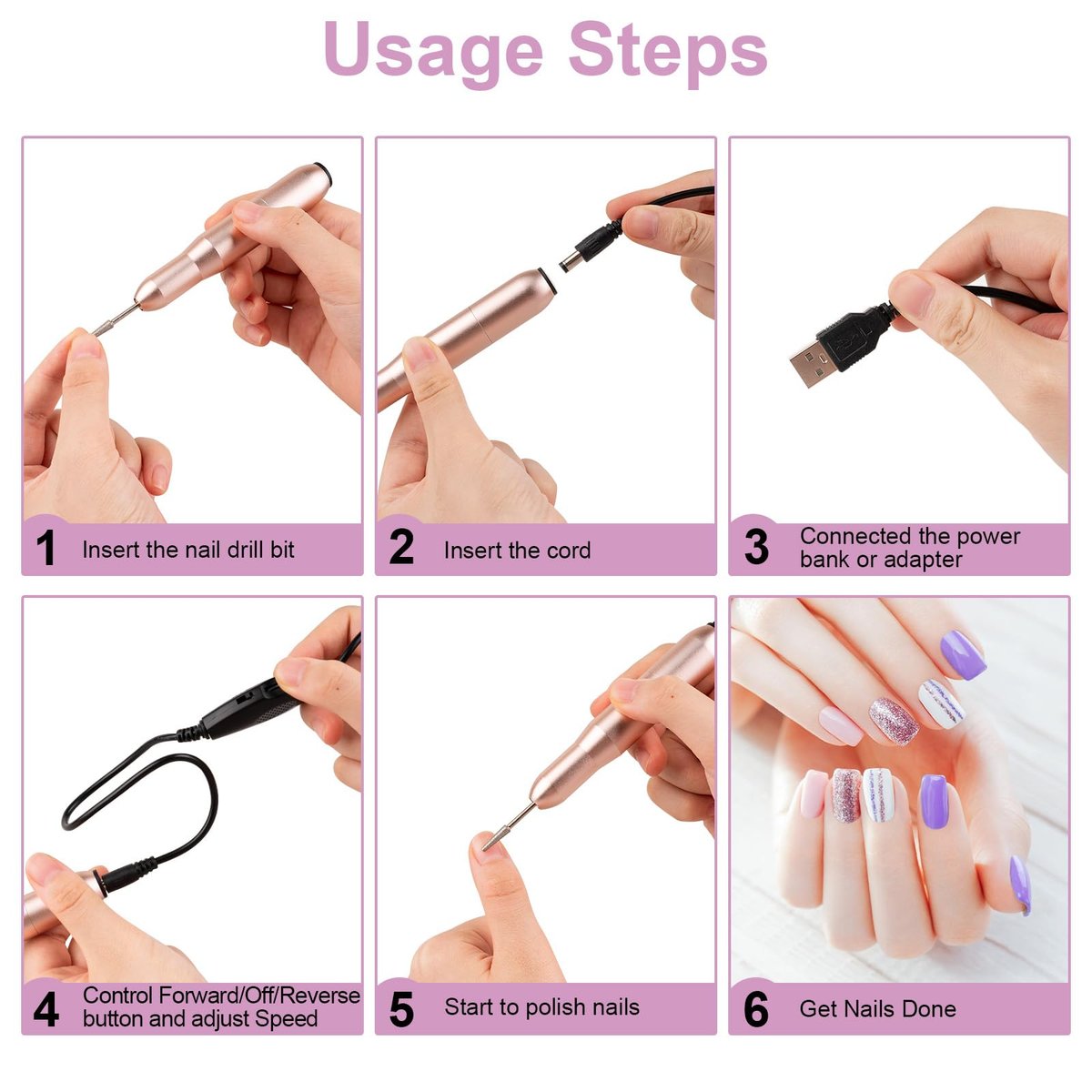 Marvelity Electric Nail Drill Set – Professional USB-Powered Acrylic Nail Drill for Manicure & Pedicure at Home or Salon Avelisse