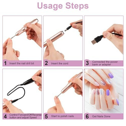 Marvelity Electric Nail Drill Set – Professional USB-Powered Acrylic Nail Drill for Manicure & Pedicure at Home or Salon Avelisse