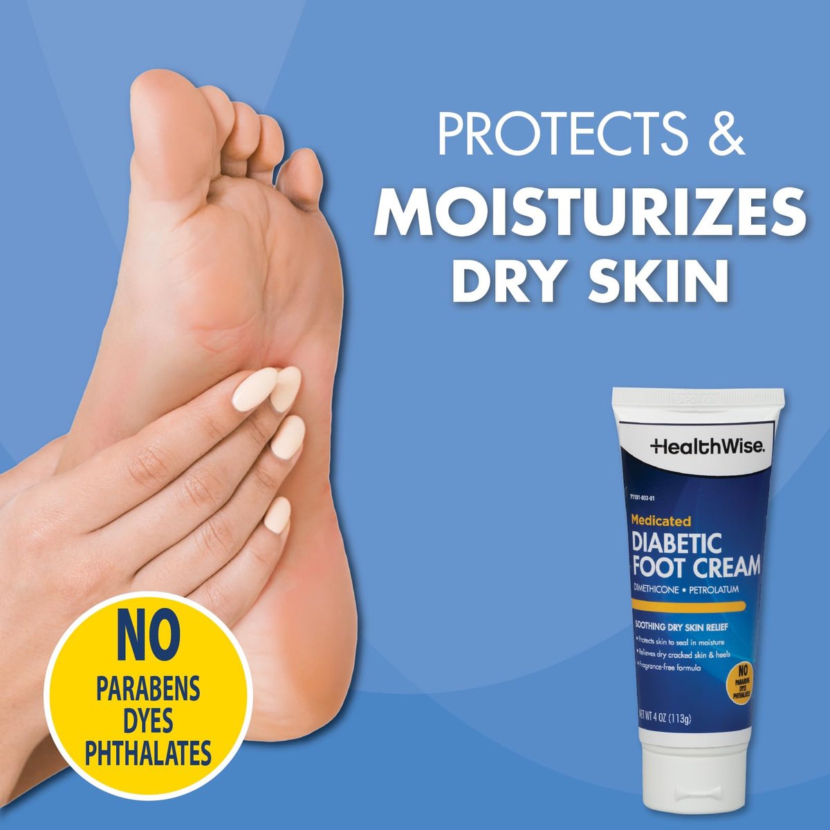 HealthWise Medicated Diabetic Foot Cream – Dimethicone + Petrolatum – Protects & Seals Dry, Cracked Heels – Paraben-Free & Odor-Free – 4 oz - görsel 3