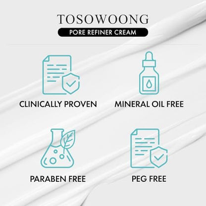TOSOWOONG Pore Refiner Cream – AHA Pore Minimizer with Glycolic & Lactic Acid, Oil Control Moisturizer for Oily Skin, Texture Smoothing, Korean Skincare, 50g / 1.76 oz