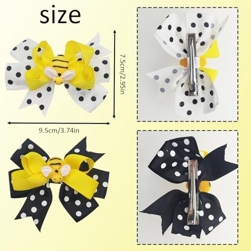 Jaczora 4 PCS Bee Hair Clips - Cute Honey Bee Alligator Hair Pins with Polka Dot Bows, Multicolor, Modern Style for Women & Adults - görsel 4