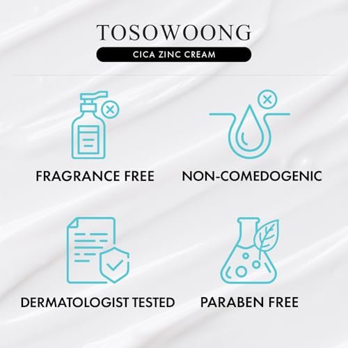 TOSOWOONG Zinc Oxide 10 Cream - 100,000ppm Zinc Oxide for Acne, Redness, Rosacea, Skin Barrier Repair, Moisturizing, Non-Comedogenic Korean Skincare, 50g/1.76 oz Avelisse