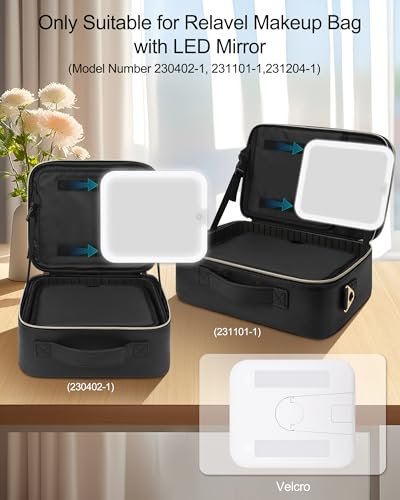 Relavel Makeup Mirror with Lights - LED Replacement for Makeup Bag, 3 Color Lighting, Brightness Adjustable, 8.3 x 5.1 Inches, White Avelisse