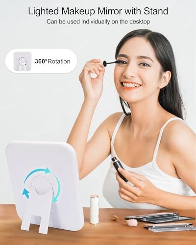 Relavel Makeup Mirror with Lights - LED Replacement for Makeup Bag, 3 Color Lighting, Brightness Adjustable, 8.3 x 5.1 Inches, White Avelisse