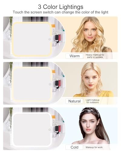 Relavel Makeup Mirror with Lights - LED Replacement for Makeup Bag, 3 Color Lighting, Brightness Adjustable, 8.3 x 5.1 Inches, White Avelisse