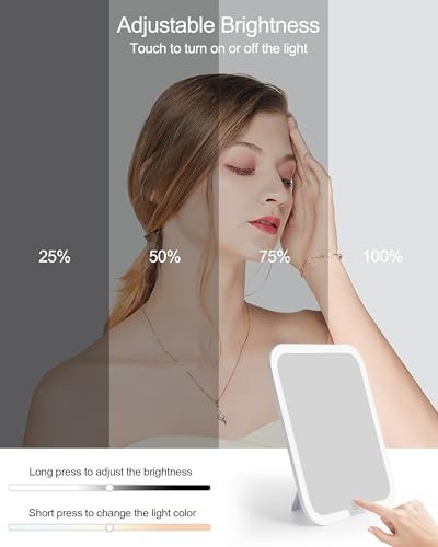Relavel Makeup Mirror with Lights - LED Replacement for Makeup Bag, 3 Color Lighting, Brightness Adjustable, 8.3 x 5.1 Inches, White Avelisse