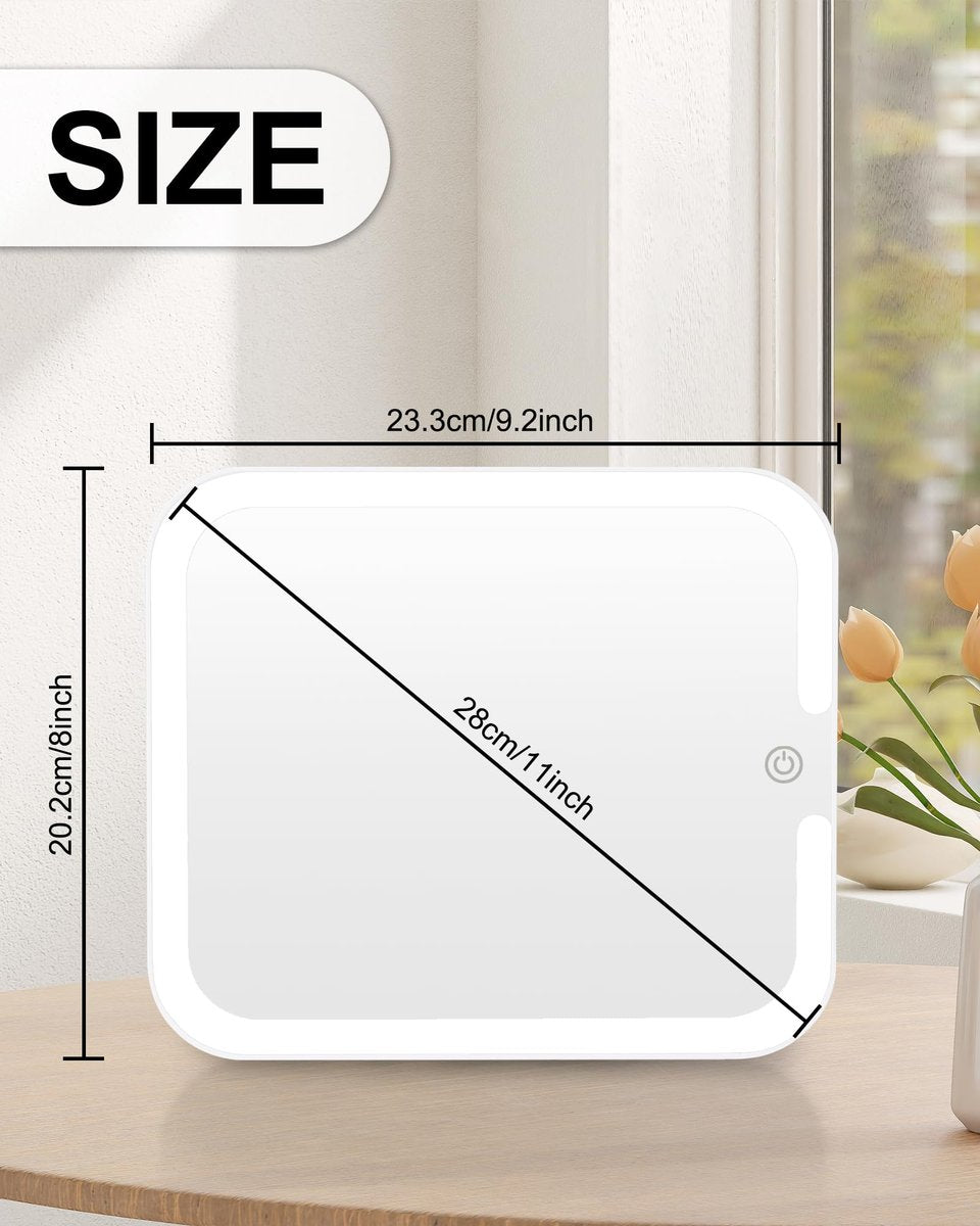 Relavel Makeup Mirror with Lights - LED Replacement for Makeup Bag, 3 Color Lighting, Brightness Adjustable, 8.3 x 5.1 Inches, White Avelisse