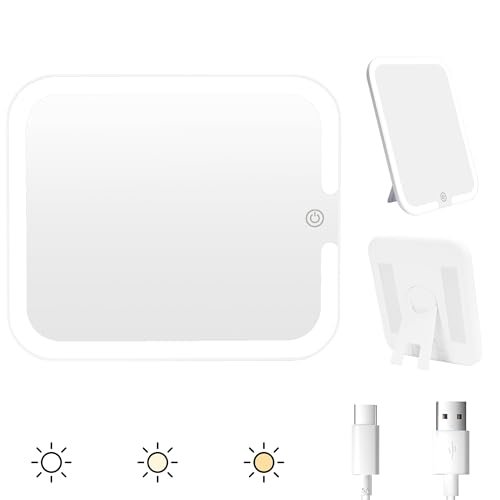 Relavel Makeup Mirror with Lights - LED Replacement for Makeup Bag, 3 Color Lighting, Brightness Adjustable, 8.3 x 5.1 Inches, White Avelisse