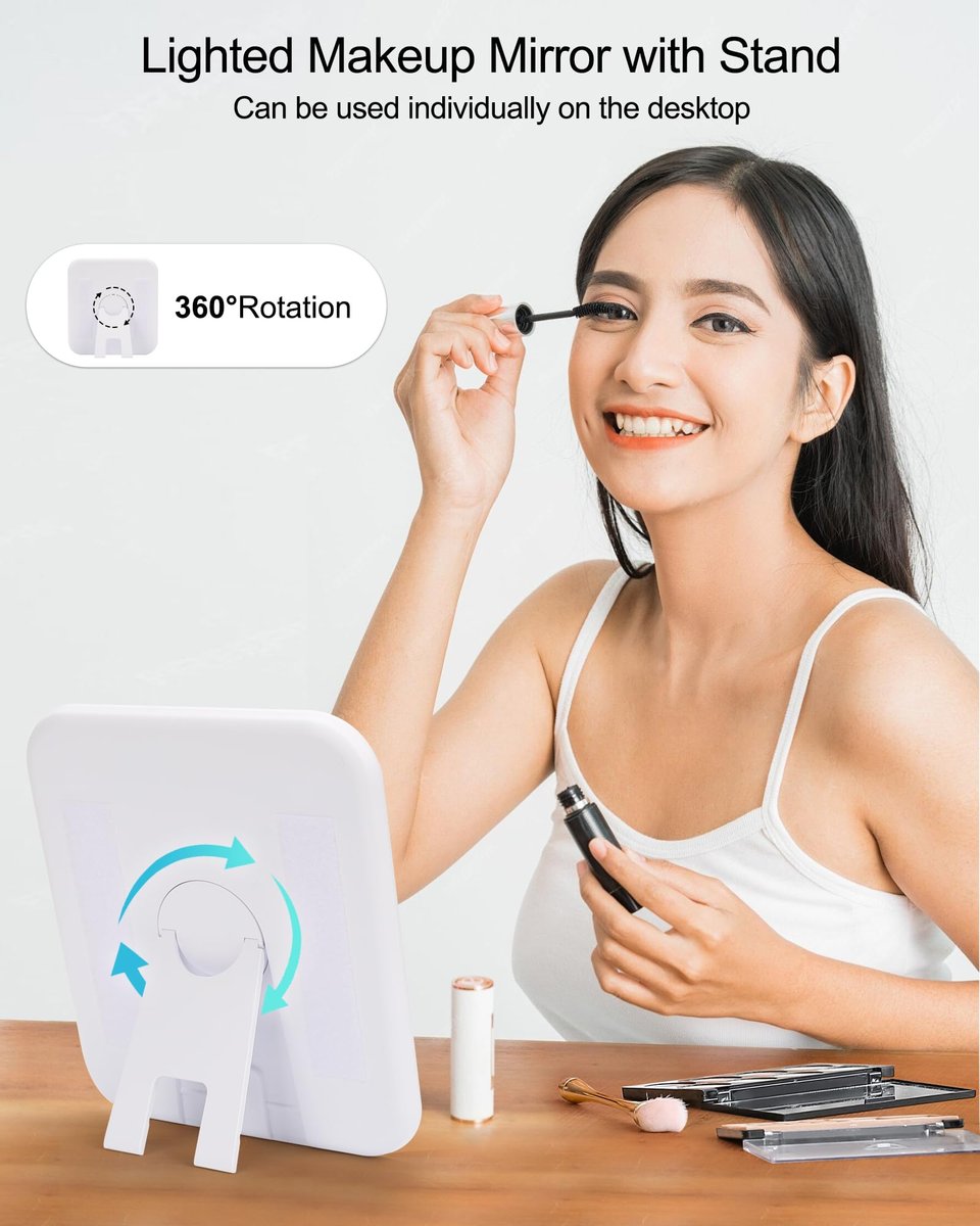 Relavel Makeup Mirror with Lights - LED Replacement for Makeup Bag, 3 Color Lighting, Brightness Adjustable, 8.3 x 5.1 Inches, White Avelisse